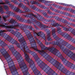 Deadstock Cotton Blend Seersucker - Pink, Purple + Orange Check