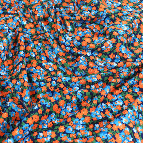 Deadstock Cotton Jersey - Blue + Orange Flowers