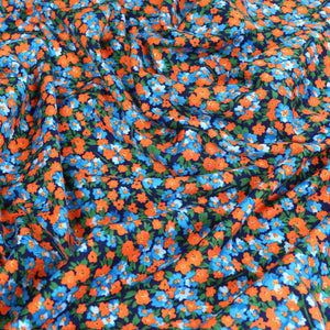 Deadstock Cotton Jersey - Blue + Orange Flowers