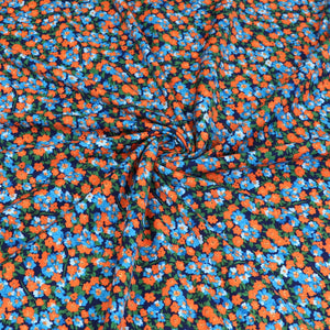 Deadstock Cotton Jersey - Blue + Orange Flowers