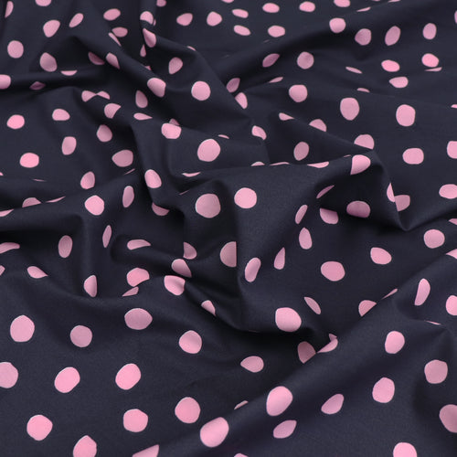 Deadstock Cotton Poplin - Pink Polka Dots On Navy
