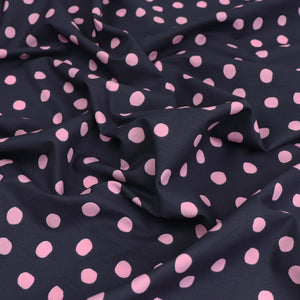 Deadstock Cotton Poplin - Pink Polka Dots On Navy