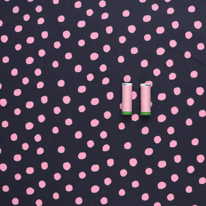 Deadstock Cotton Poplin - Pink Polka Dots On Navy