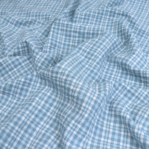 Deadstock Cotton Seersucker - Light Blue Check