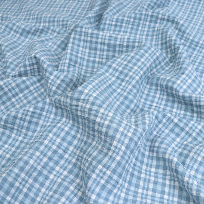 Deadstock Cotton Seersucker - Light Blue Check