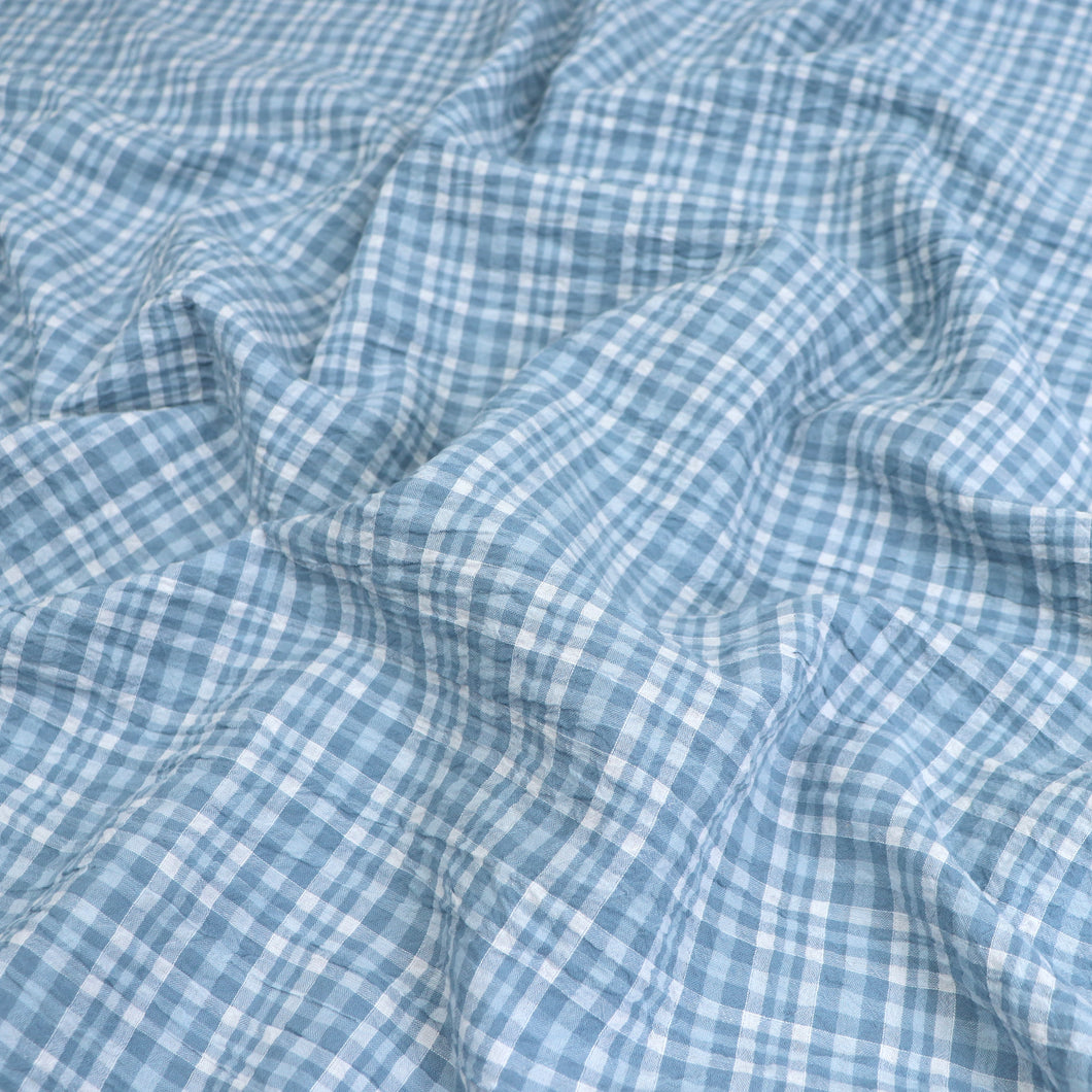Deadstock Cotton Seersucker - Light Blue Check