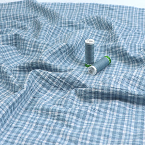 Deadstock Cotton Seersucker - Light Blue Check