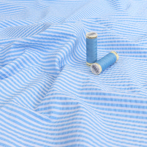 Deadstock Cotton Seersucker - Sky Blue Stripe