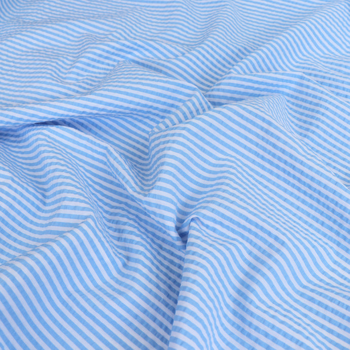 Deadstock Cotton Seersucker - Sky Blue Stripe