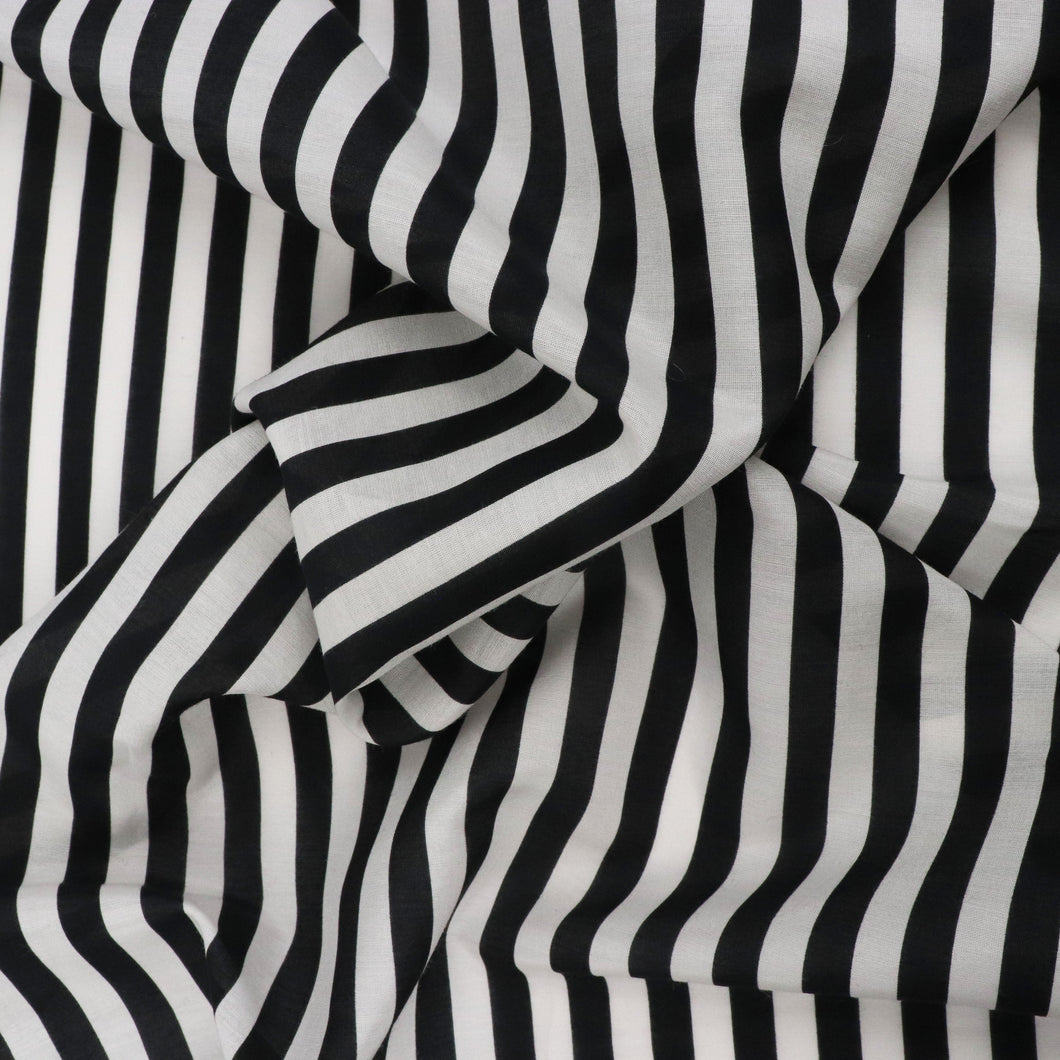 Deadstock Cotton Silk Voile - Black + White Stripe