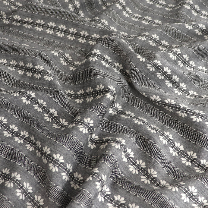 Deadstock Cotton Viscose Chambray - Embroidered Textured Stripe