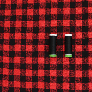 Deadstock Satin Seersucker - Red + Black Check
