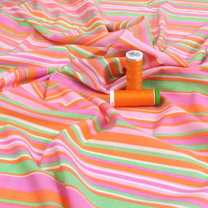 Deadstock Viscose Blend Pique - Stripes - Pink + Orange - SALE