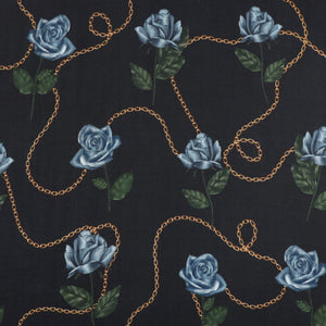 Deadstock Viscose Linen - Blue Rose + Chains - Slight Flaw - END OF BOLT 75cm