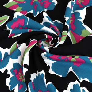 Deadstock Viscose Twill - Bright Blooms - Teal