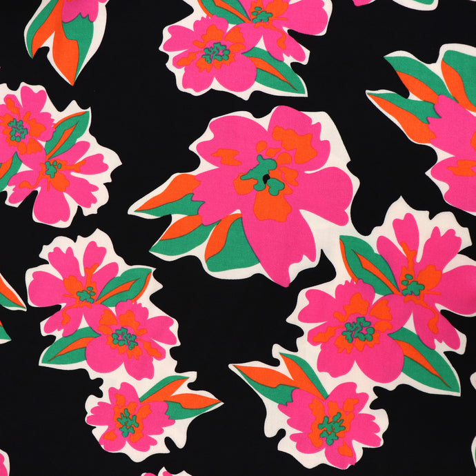 Deadstock Viscose Twill - Bright Blooms - Pink
