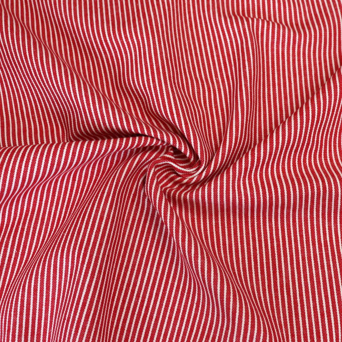 Denim 7oz - Hickory Thin Stripe - Red - END OF BOLT 75cm