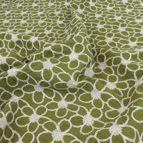 Embroidered Cotton Lawn - Daisy Chain - Green