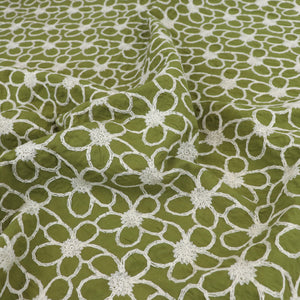 Embroidered Cotton Lawn - Daisy Chain - Green