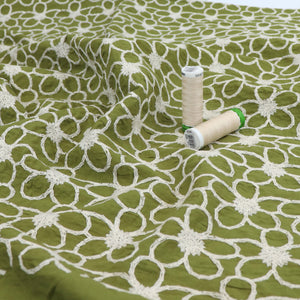 Embroidered Cotton Lawn - Daisy Chain - Green