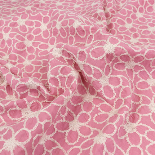 Embroidered Cotton Lawn - Daisy Chain - Pink