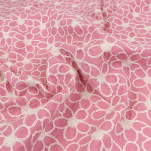 Embroidered Cotton Lawn - Daisy Chain - Pink