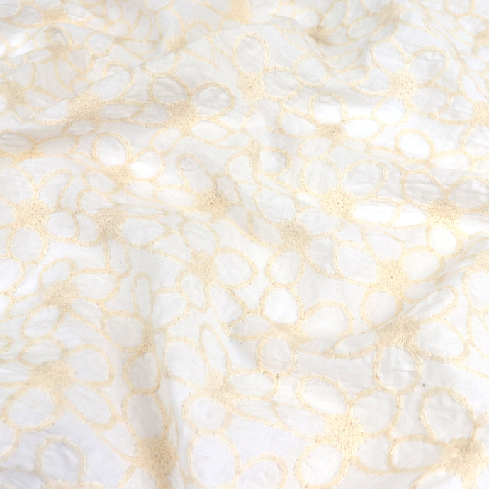 Embroidered Cotton Lawn - Daisy Chain - White