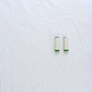 Embroidered Cotton Voile - Climbing Flowers With Scallop Border