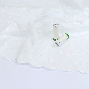 Embroidered Cotton Voile - Climbing Flowers With Scallop Border