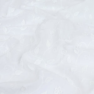 Embroidered Cotton Voile - Climbing Flowers With Scallop Border