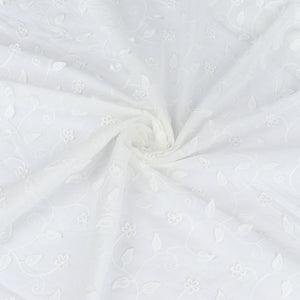 Embroidered Cotton Voile - Climbing Flowers With Scallop Border