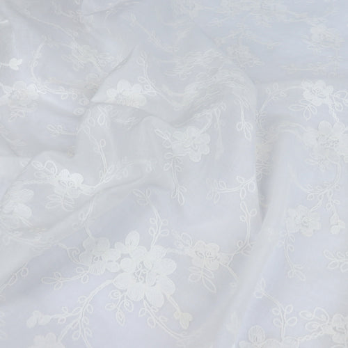 Embroidered Cotton Voile - Flowering Vines