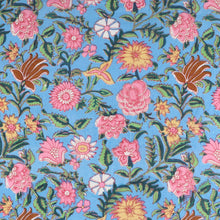 Indian Hand Block Print Cotton Fabric - Garden - Blue