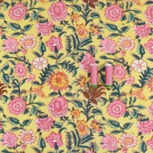 Indian Hand Block Print Cotton Fabric - Garden - Yellow