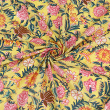 Indian Hand Block Print Cotton Fabric - Garden - Yellow