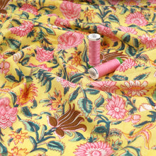 Indian Hand Block Print Cotton Fabric - Garden - Yellow