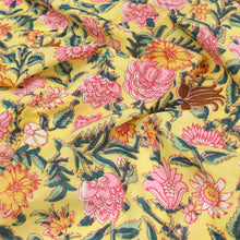 Indian Hand Block Print Cotton Fabric - Garden - Yellow