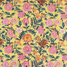 Indian Hand Block Print Cotton Fabric - Garden - Yellow