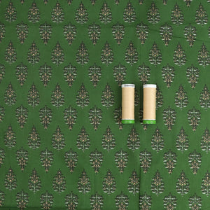 Indian Hand Block Print Cotton Fabric - Green Floral Motif