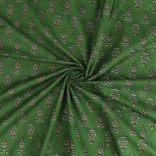 Indian Hand Block Print Cotton Fabric - Green Floral Motif