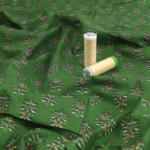 Indian Hand Block Print Cotton Fabric - Green Floral Motif
