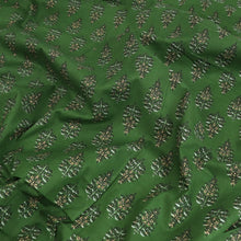 Indian Hand Block Print Cotton Fabric - Green Floral Motif