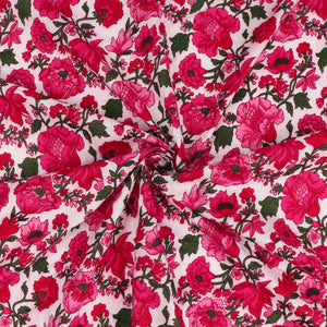 Indian Hand Block Print Cotton Fabric - Pink Blooms