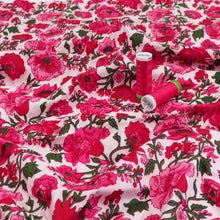 Indian Hand Block Print Cotton Fabric - Pink Blooms