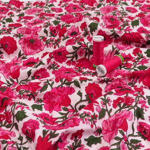 Indian Hand Block Print Cotton Fabric - Pink Blooms