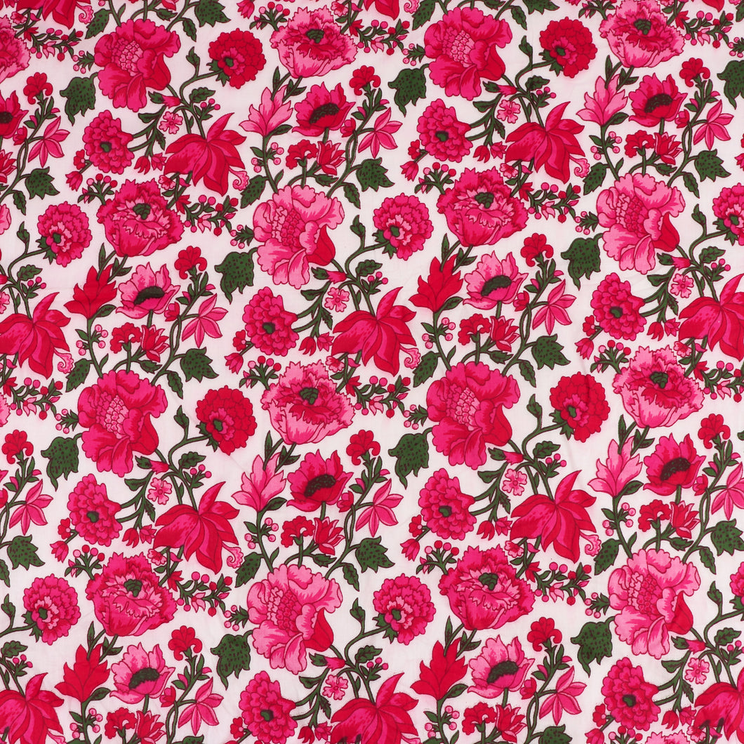 Indian Hand Block Print Cotton Fabric - Pink Blooms