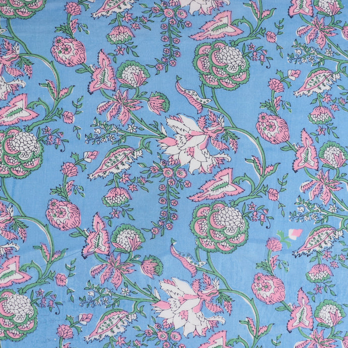Indian Hand Block Print Cotton Fabric - Sky Garden