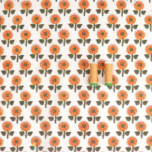 Indian Hand Block Print Cotton Fabric - Vintage Sunflower - END OF BOLT 94cm