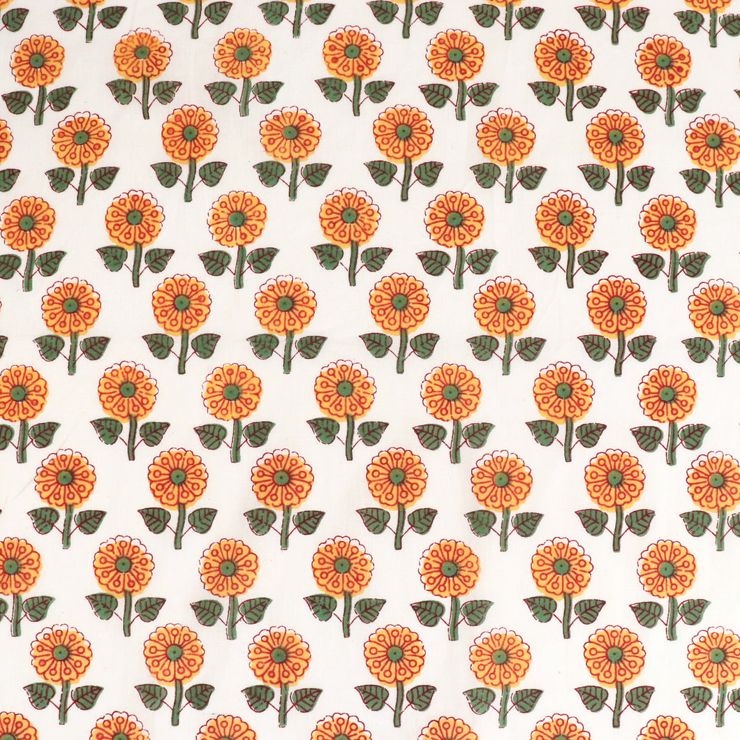 Indian Hand Block Print Cotton Fabric - Vintage Sunflower - END OF BOLT 94cm