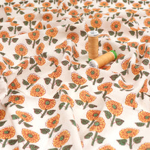 Indian Hand Block Print Cotton Fabric - Vintage Sunflower - END OF BOLT 94cm